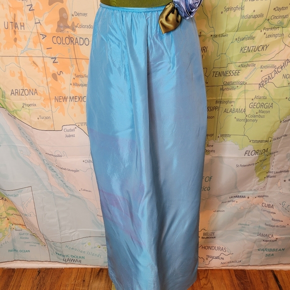 Vintage 1960s Blue Full-length Evening Gown Dress With Rose Tie Ribbon Cocktail - Picture 5 of 16